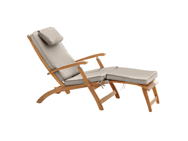 Anders Teak Antique Beige Outdoor Folding Lounge Deck Chair with Sunbrella® Cushion - Ornate Home