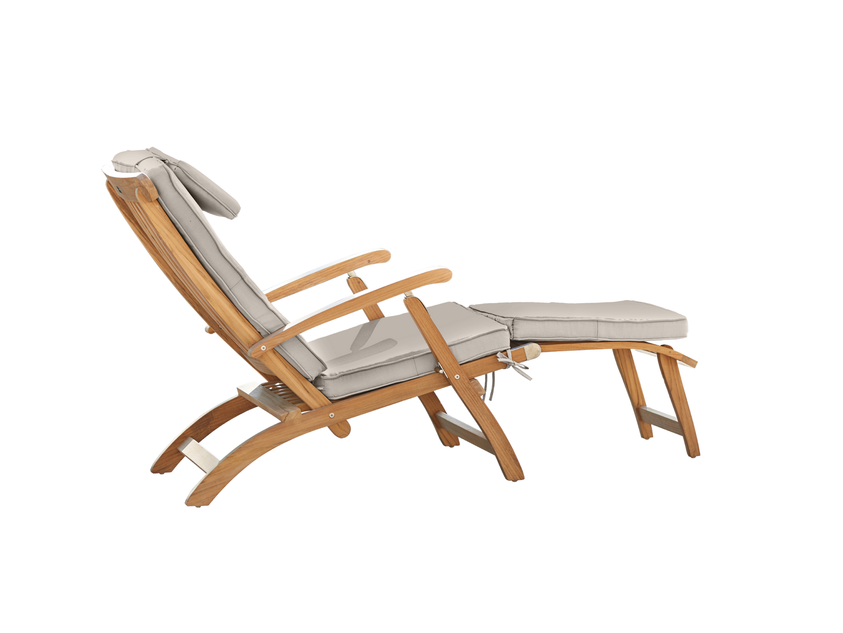 Anders Teak Antique Beige Outdoor Folding Lounge Deck Chair with Sunbrella® Cushion - Ornate Home