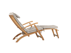 Anders Teak Antique Beige Outdoor Folding Lounge Deck Chair with Sunbrella® Cushion - Ornate Home