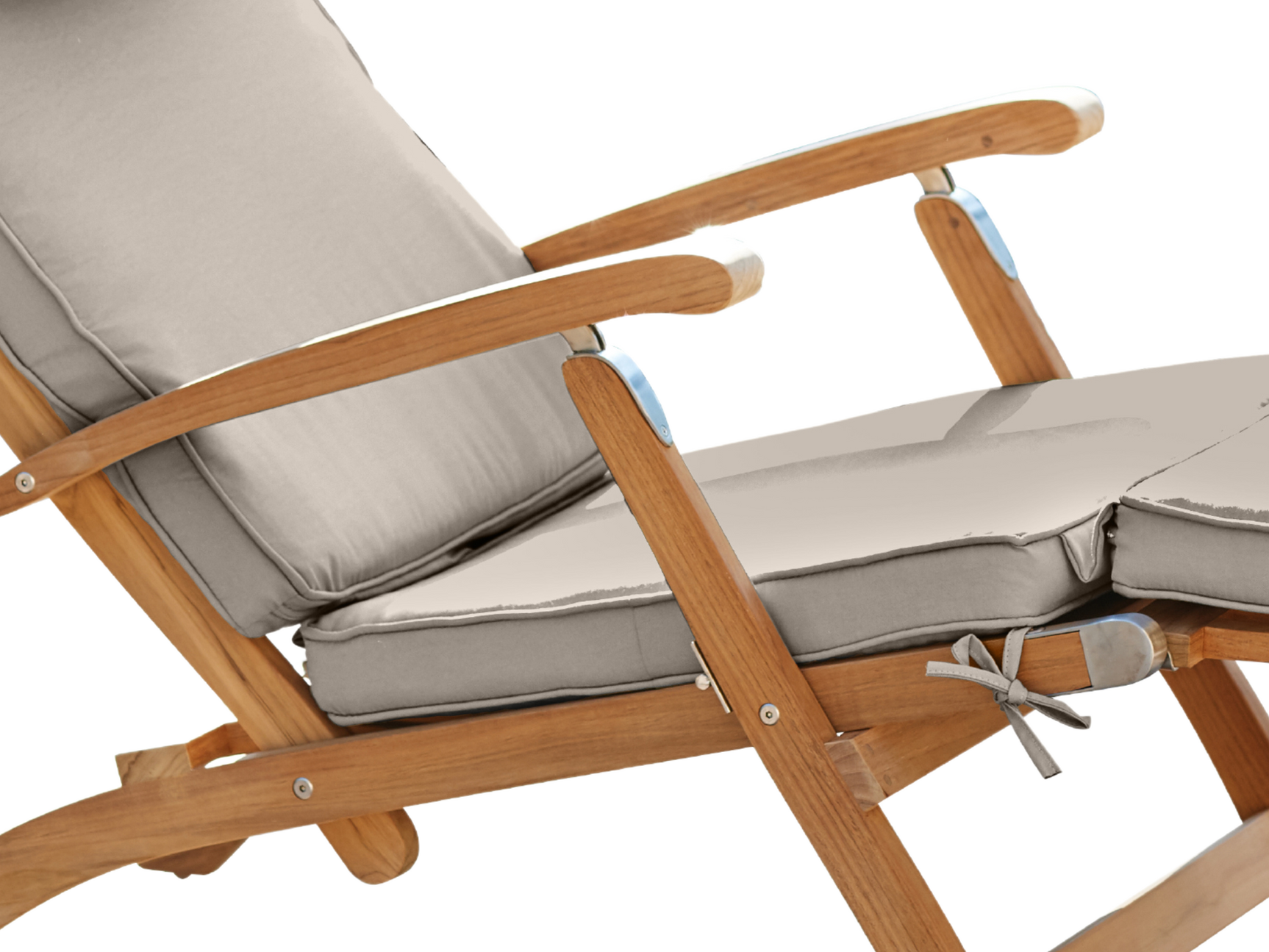 Anders Teak Antique Beige Outdoor Folding Lounge Deck Chair with Sunbrella® Cushion - Ornate Home