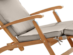 Anders Teak Antique Beige Outdoor Folding Lounge Deck Chair with Sunbrella® Cushion - Ornate Home