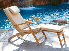 Anders Teak Antique Beige Outdoor Folding Lounge Deck Chair with Sunbrella® Cushion - Ornate Home