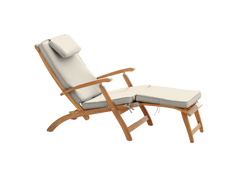 Anders Teak Canvas Outdoor Folding Lounge Deck Chair with Sunbrella® Cushion - Ornate Home
