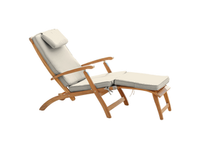 Anders Teak Canvas Outdoor Folding Lounge Deck Chair with Sunbrella® Cushion - Ornate Home