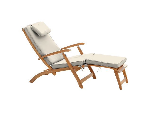 Anders Teak Canvas Outdoor Folding Lounge Deck Chair with Sunbrella® Cushion - Ornate Home