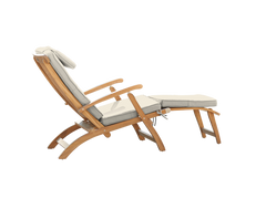 Anders Teak Canvas Outdoor Folding Lounge Deck Chair with Sunbrella® Cushion - Ornate Home