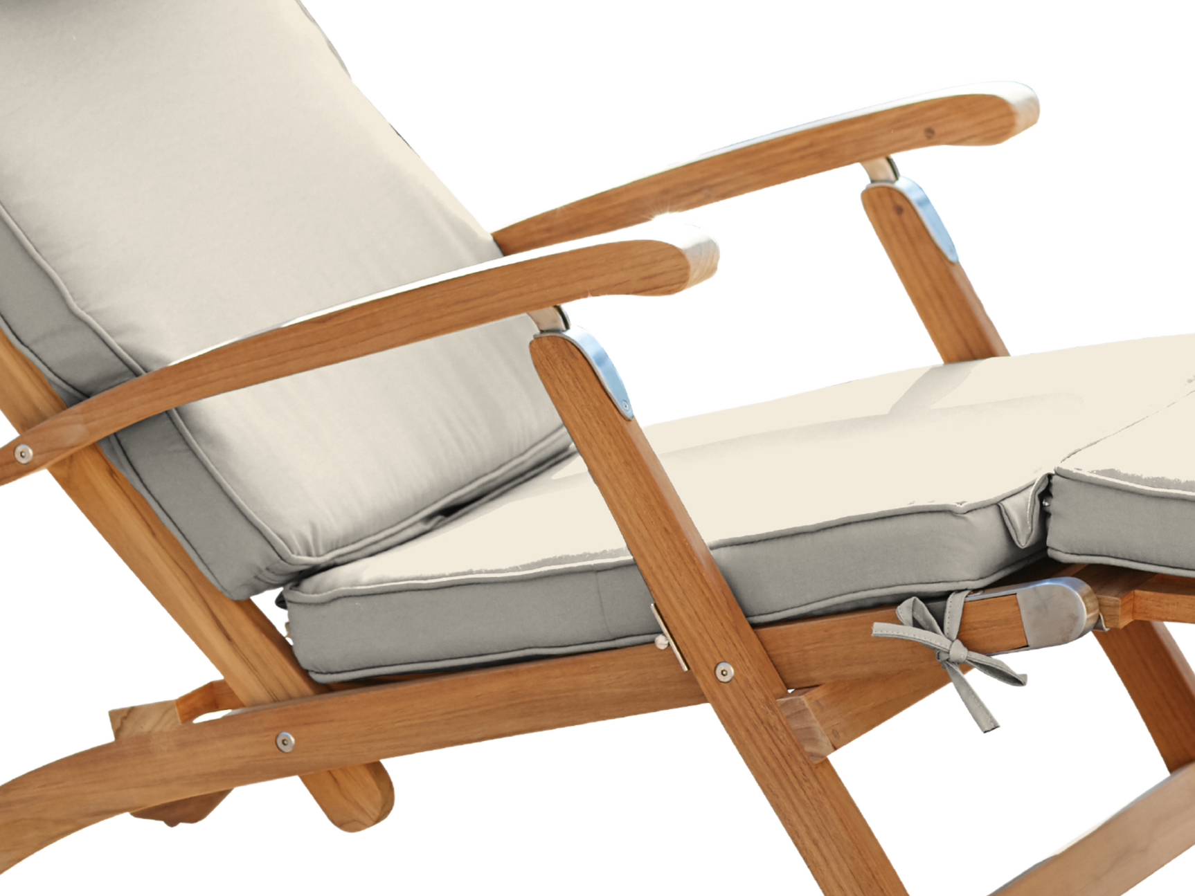 Anders Teak Canvas Outdoor Folding Lounge Deck Chair with Sunbrella® Cushion - Ornate Home