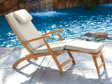 Anders Teak Canvas Outdoor Folding Lounge Deck Chair with Sunbrella® Cushion - Ornate Home