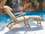 Anders Teak Canvas Outdoor Folding Lounge Deck Chair with Sunbrella® Cushion - Ornate Home