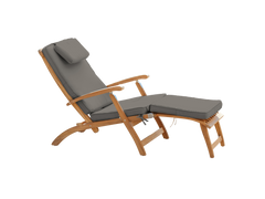 Anders Teak Charcoal Outdoor Folding Lounge Deck Chair with Sunbrella® Cushion - Ornate Home