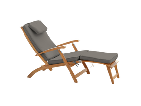 Anders Teak Charcoal Outdoor Folding Lounge Deck Chair with Sunbrella® Cushion - Ornate Home