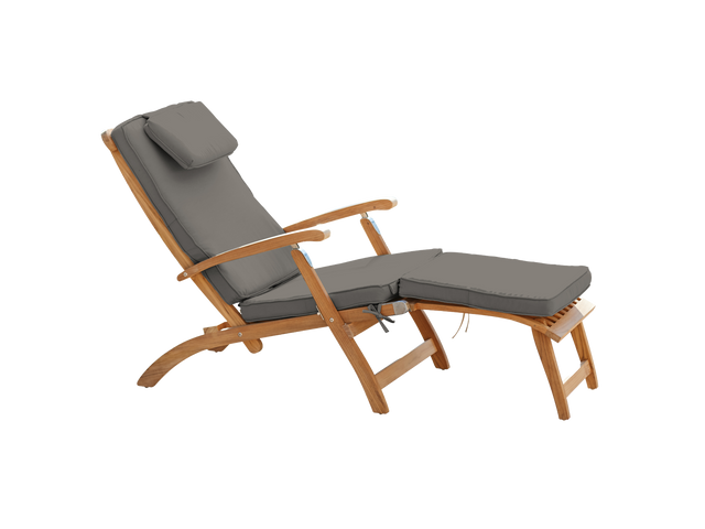 Anders Teak Charcoal Outdoor Folding Lounge Deck Chair with Sunbrella® Cushion - Ornate Home