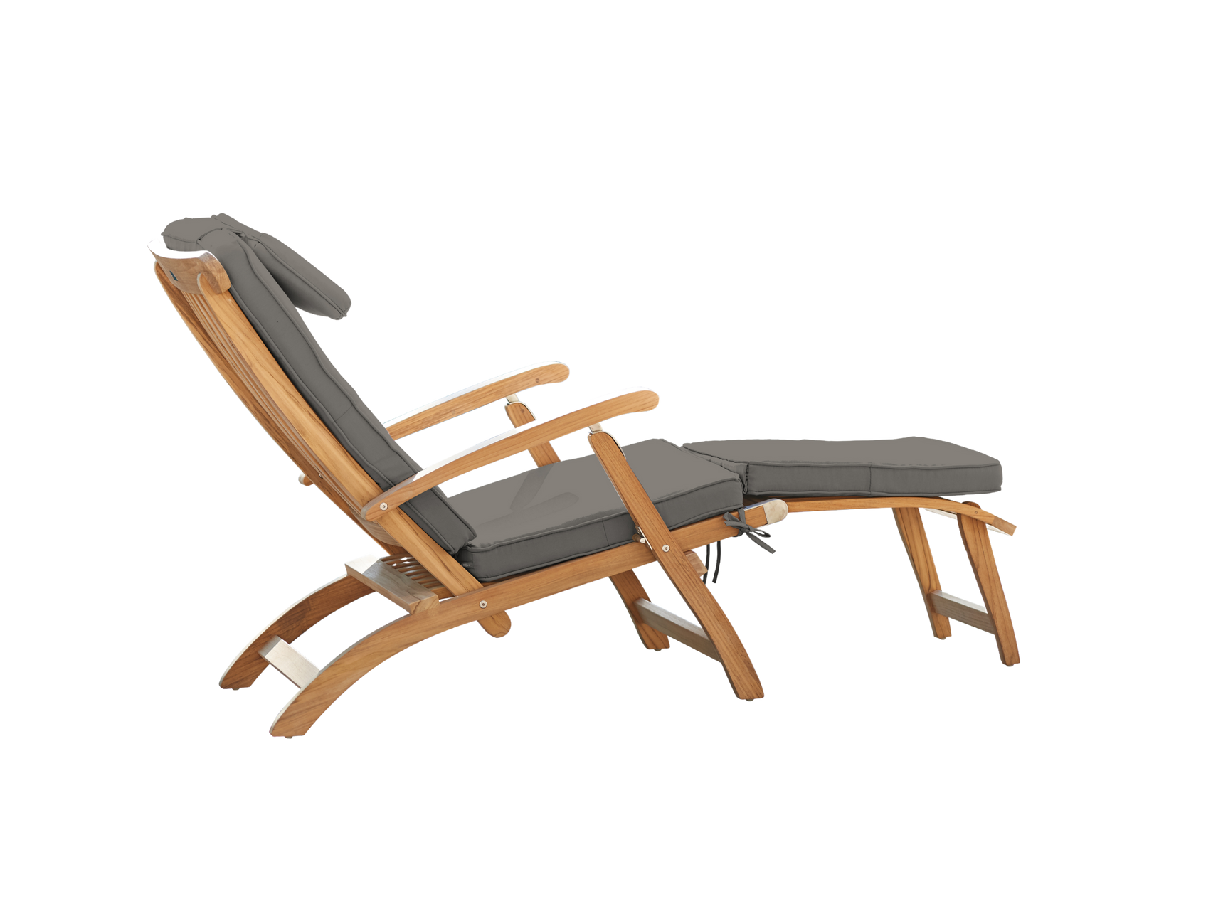 Anders Teak Charcoal Outdoor Folding Lounge Deck Chair with Sunbrella® Cushion - Ornate Home