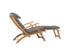 Anders Teak Charcoal Outdoor Folding Lounge Deck Chair with Sunbrella® Cushion - Ornate Home