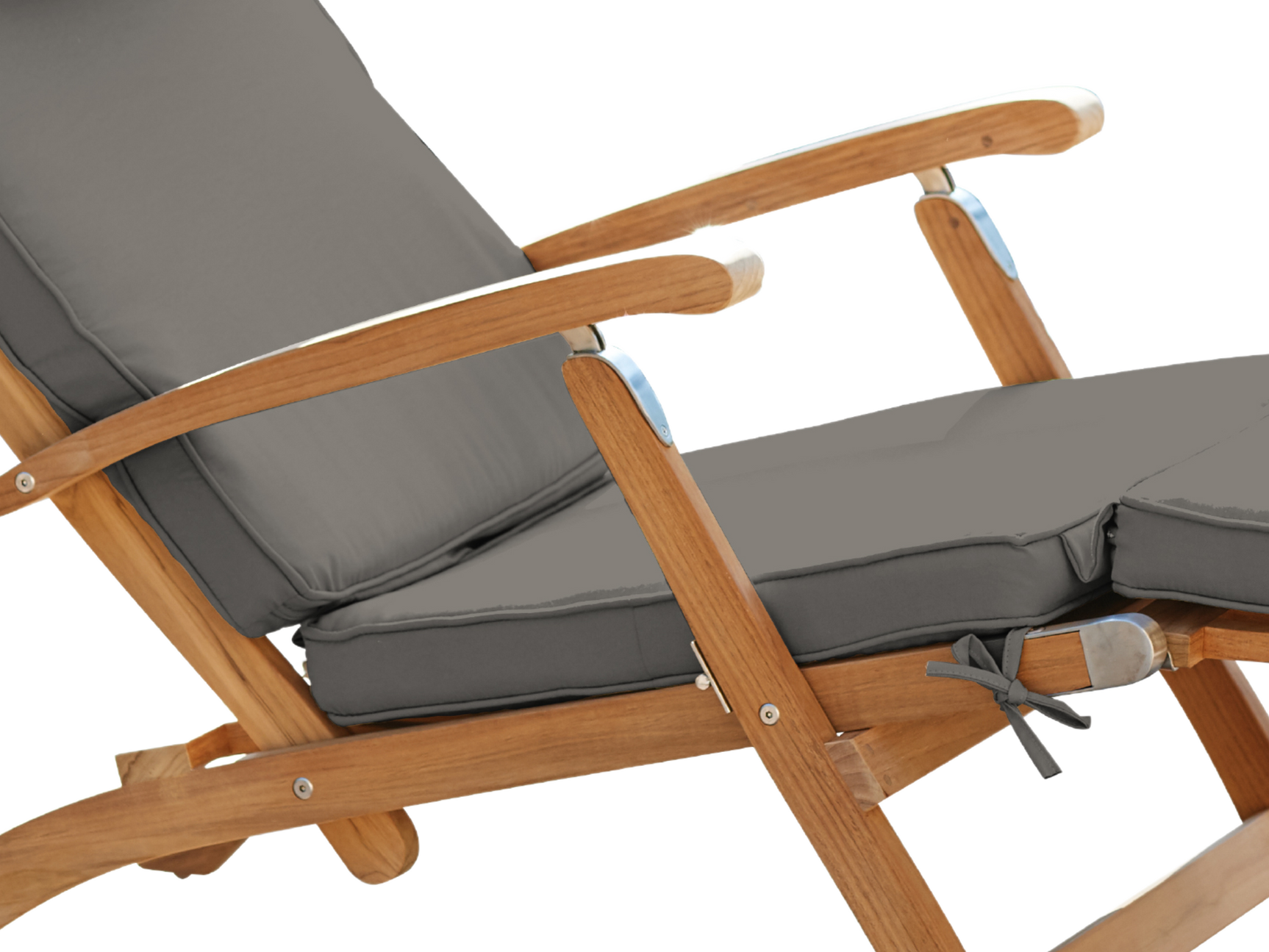 Anders Teak Charcoal Outdoor Folding Lounge Deck Chair with Sunbrella® Cushion - Ornate Home