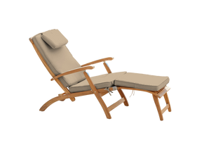 Anders Teak Fawn Outdoor Folding Lounge Deck Chair with Sunbrella® Cushion - Ornate Home