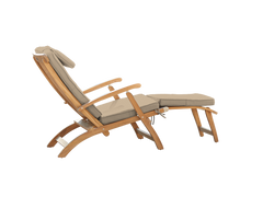 Anders Teak Fawn Outdoor Folding Lounge Deck Chair with Sunbrella® Cushion - Ornate Home