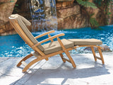 Anders Teak Fawn Outdoor Folding Lounge Deck Chair with Sunbrella® Cushion - Ornate Home
