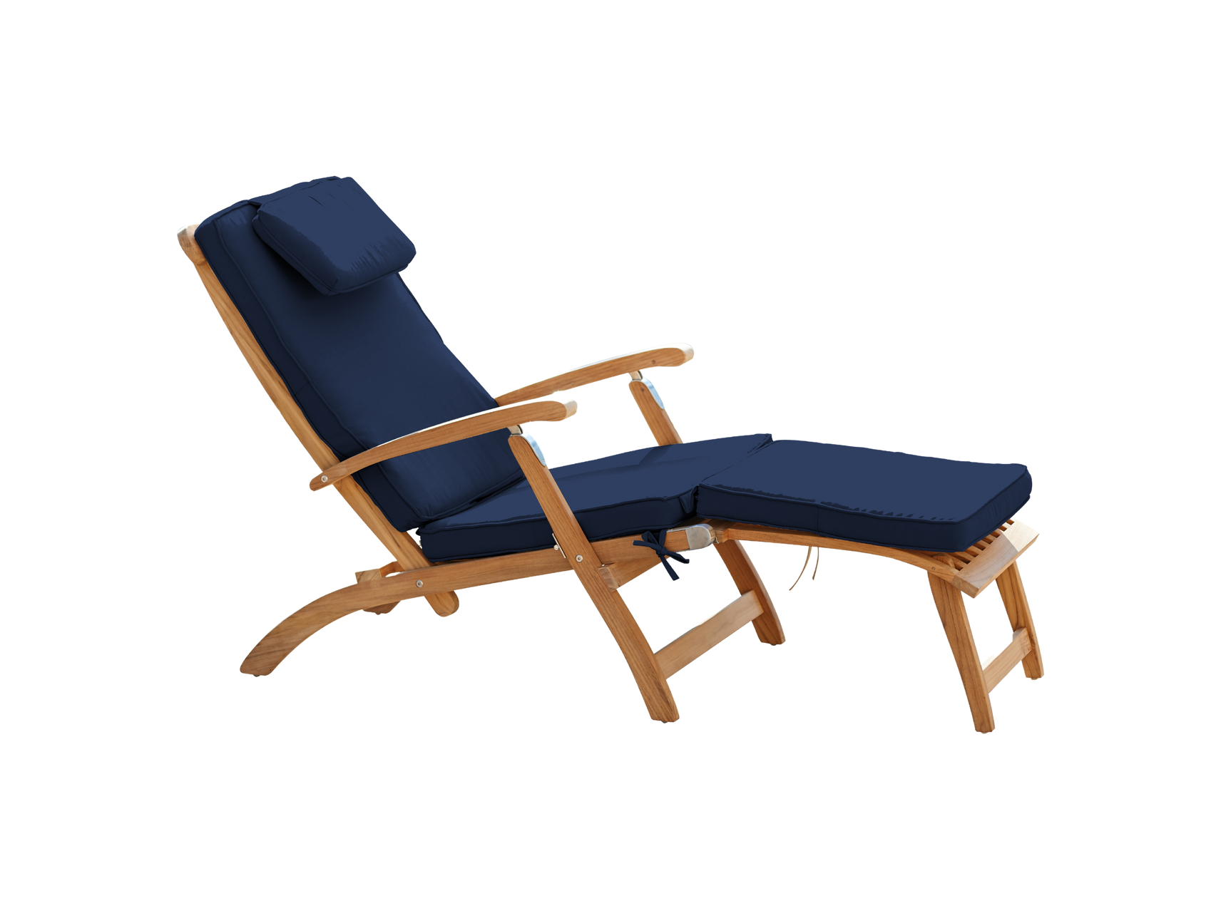 Anders Teak Navy Outdoor Folding Lounge Deck Chair with Sunbrella® Cushion - Ornate Home