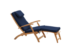 Anders Teak Navy Outdoor Folding Lounge Deck Chair with Sunbrella® Cushion - Ornate Home