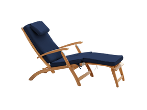 Anders Teak Navy Outdoor Folding Lounge Deck Chair with Sunbrella® Cushion - Ornate Home