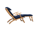 Anders Teak Navy Outdoor Folding Lounge Deck Chair with Sunbrella® Cushion - Ornate Home