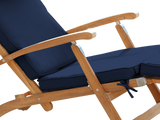 Anders Teak Navy Outdoor Folding Lounge Deck Chair with Sunbrella® Cushion - Ornate Home