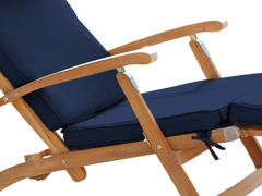 Anders Teak Navy Outdoor Folding Lounge Deck Chair with Sunbrella® Cushion - Ornate Home