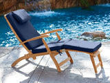 Anders Teak Navy Outdoor Folding Lounge Deck Chair with Sunbrella® Cushion - Ornate Home