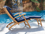 Anders Teak Navy Outdoor Folding Lounge Deck Chair with Sunbrella® Cushion - Ornate Home