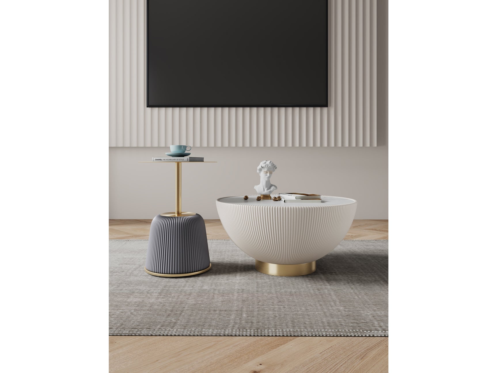 Anderson Coffee Table and End Table 1.0 in Cream and Grey (set of 2) - Ornate Home