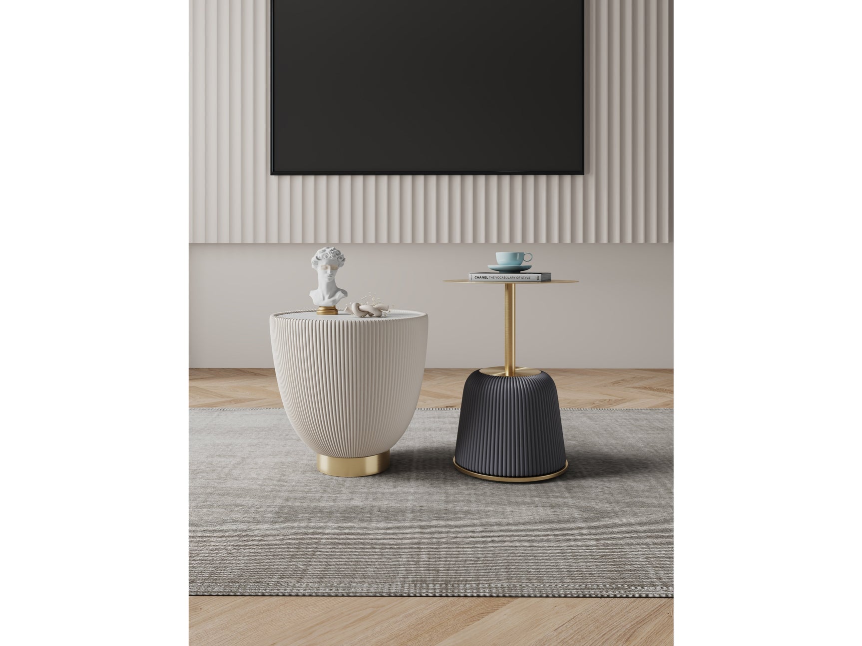 Anderson End Table 1.0 and End Table 2.0 in Cream and Grey (set of 2) - Ornate Home