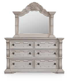 Andonhall Antique White Dresser and Mirror - Ornate Home