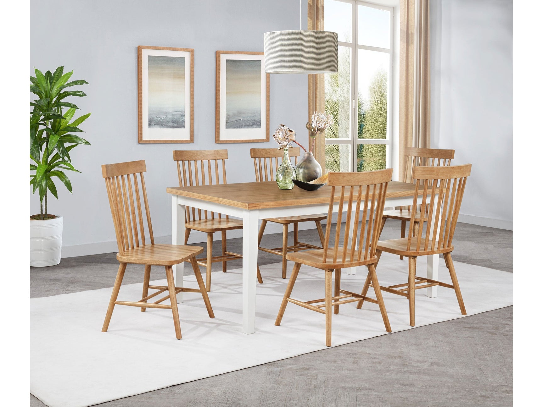 Andrews Light Ash/White 7-piece Rectangular Dining Set - Ornate Home