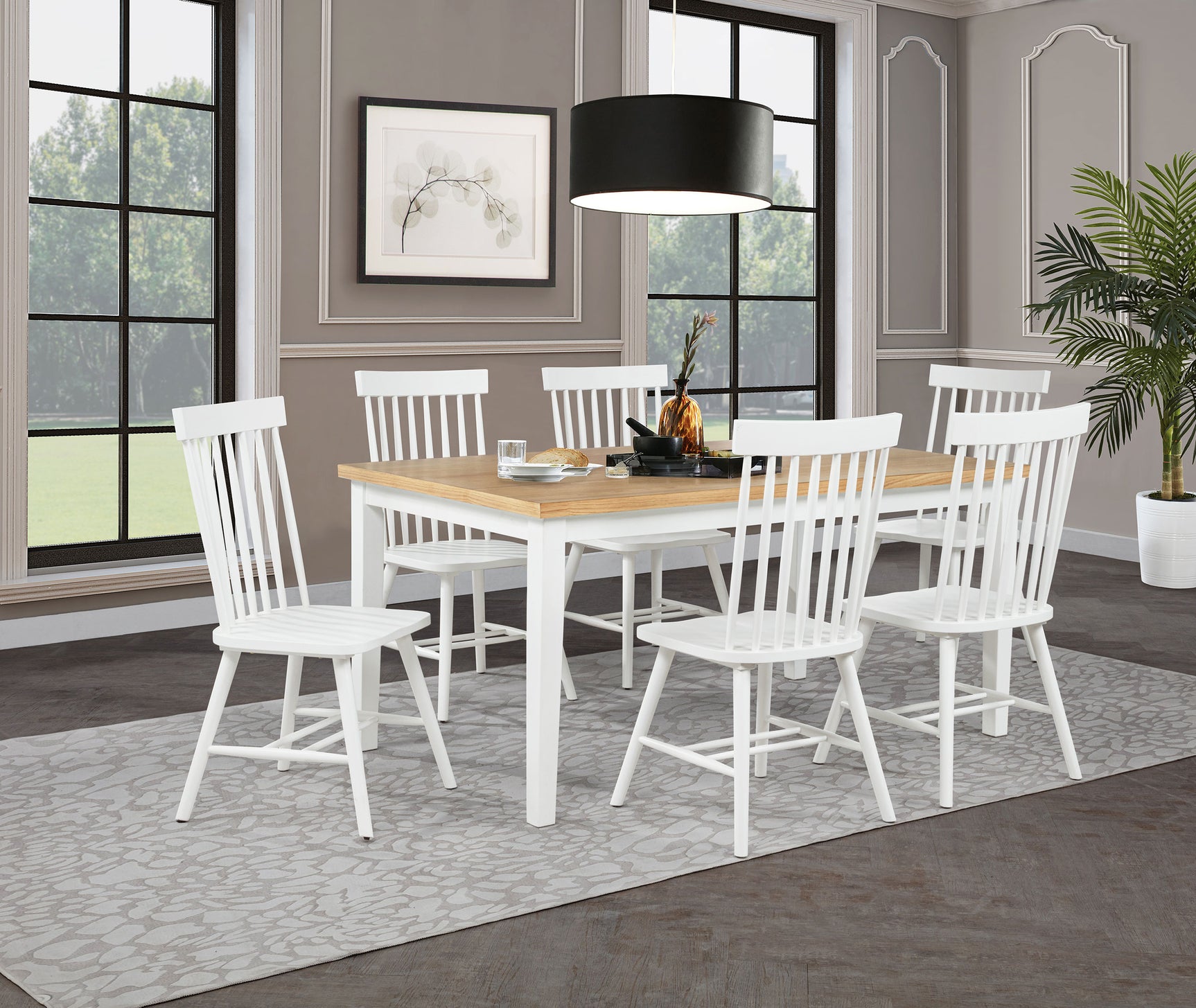 Andrews White Windsor Spindle Back Dining Side Chair (Set of 2) - Ornate Home