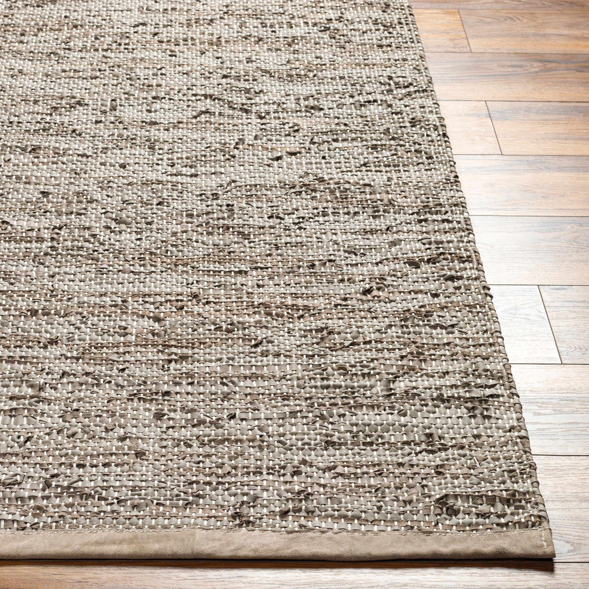 Aneko Khaki Handwoven Leather Rag Carpet - Clearance - Ornate Home