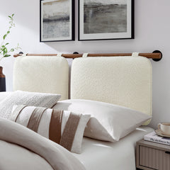 Anela Cream/Walnut Wall-Mounted Chenille Upholstered King Size Headboard - Ornate Home