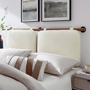 Anela Cream/Walnut Wall-Mounted Chenille Upholstered Queen Headboard - Ornate Home