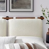 Anela Cream/Walnut Wall-Mounted Chenille Upholstered Queen Headboard - Ornate Home