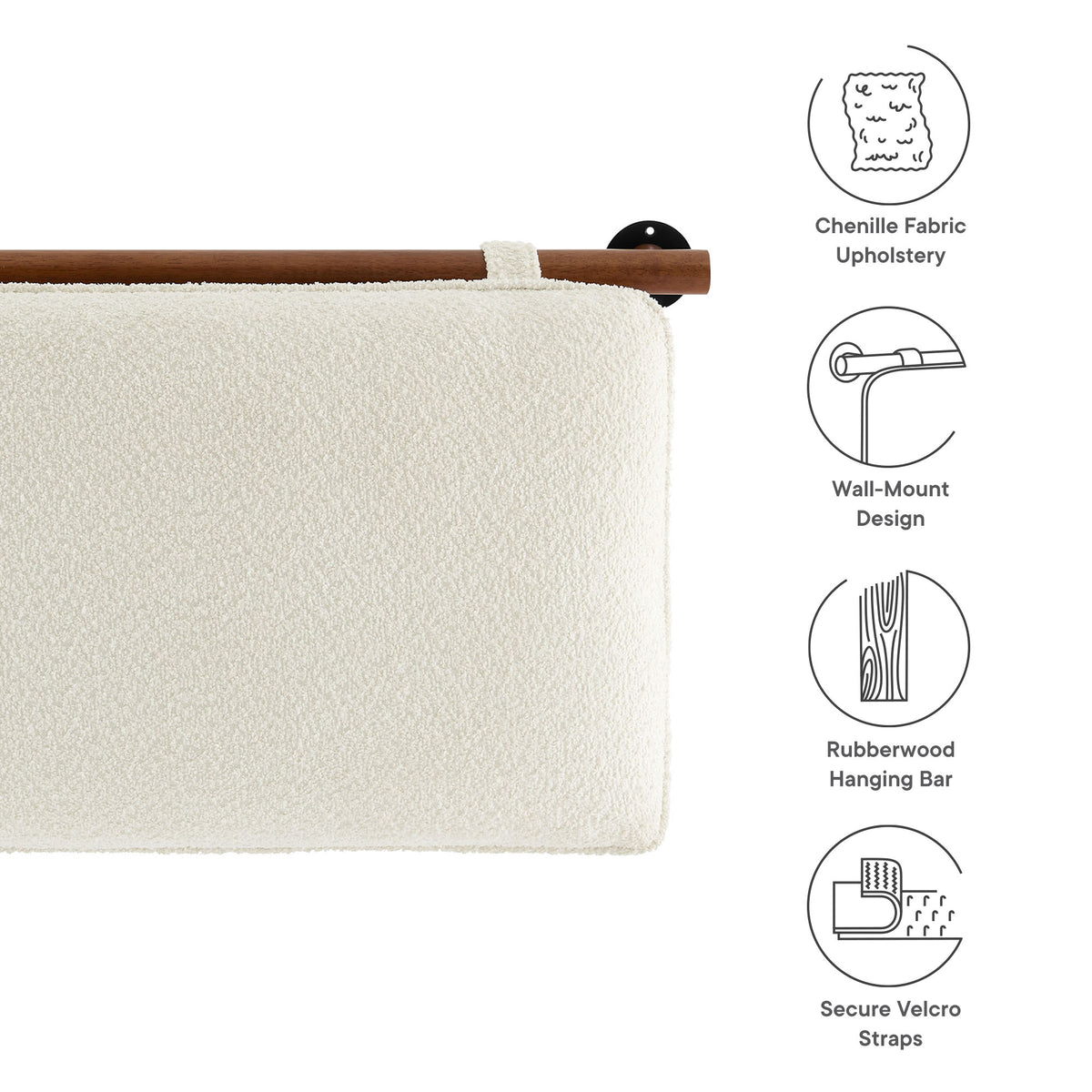 Anela Cream/Walnut Wall-Mounted Chenille Upholstered Queen Headboard - Ornate Home