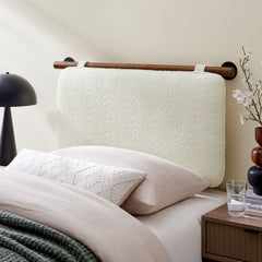 Anela Cream/Walnut Wall-Mounted Chenille Upholstered Twin Headboard - Ornate Home