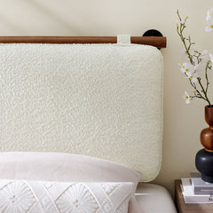 Anela Cream/Walnut Wall-Mounted Chenille Upholstered Twin Headboard - Ornate Home