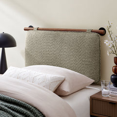 Anela Oat/Walnut Wall-Mounted Chenille Upholstered Twin Headboard - Ornate Home