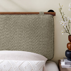 Anela Oat/Walnut Wall-Mounted Chenille Upholstered Twin Headboard - Ornate Home