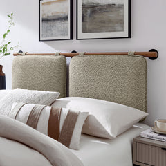 Anela Oatmeal/Walnut Wall-Mounted Chenille Upholstered Full Headboard - Ornate Home