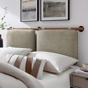 Anela Oatmeal/Walnut Wall-Mounted Chenille Upholstered Full Headboard - Ornate Home