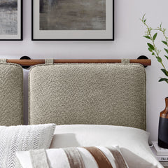Anela Oatmeal/Walnut Wall-Mounted Chenille Upholstered Full Headboard - Ornate Home