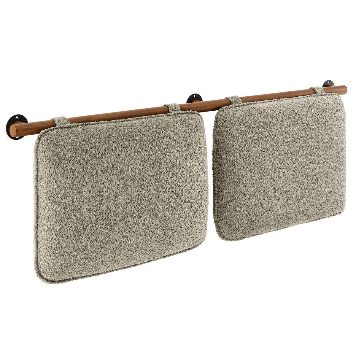 Anela Oatmeal/Walnut Wall-Mounted Chenille Upholstered Queen Headboard - Ornate Home