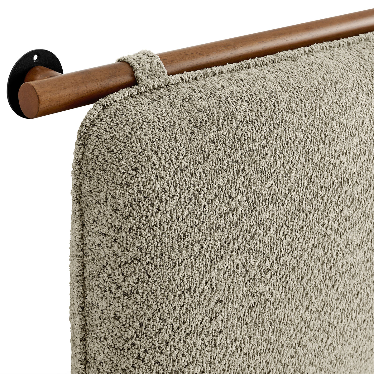 Anela Oatmeal/Walnut Wall-Mounted Chenille Upholstered Queen Headboard - Ornate Home