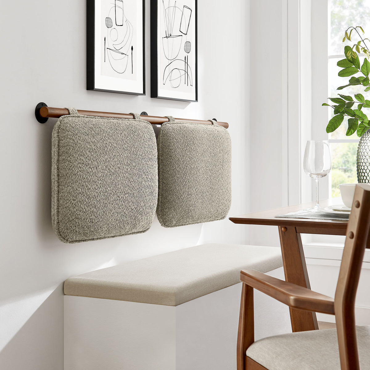 Anela Oatmeal/Walnut Wall-Mounted Chenille Upholstered Queen Headboard - Ornate Home